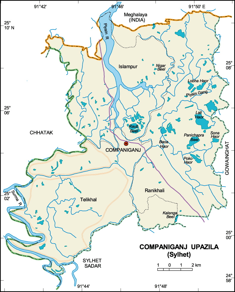 Companiganj Upazila Map Sylhet District Bangladesh