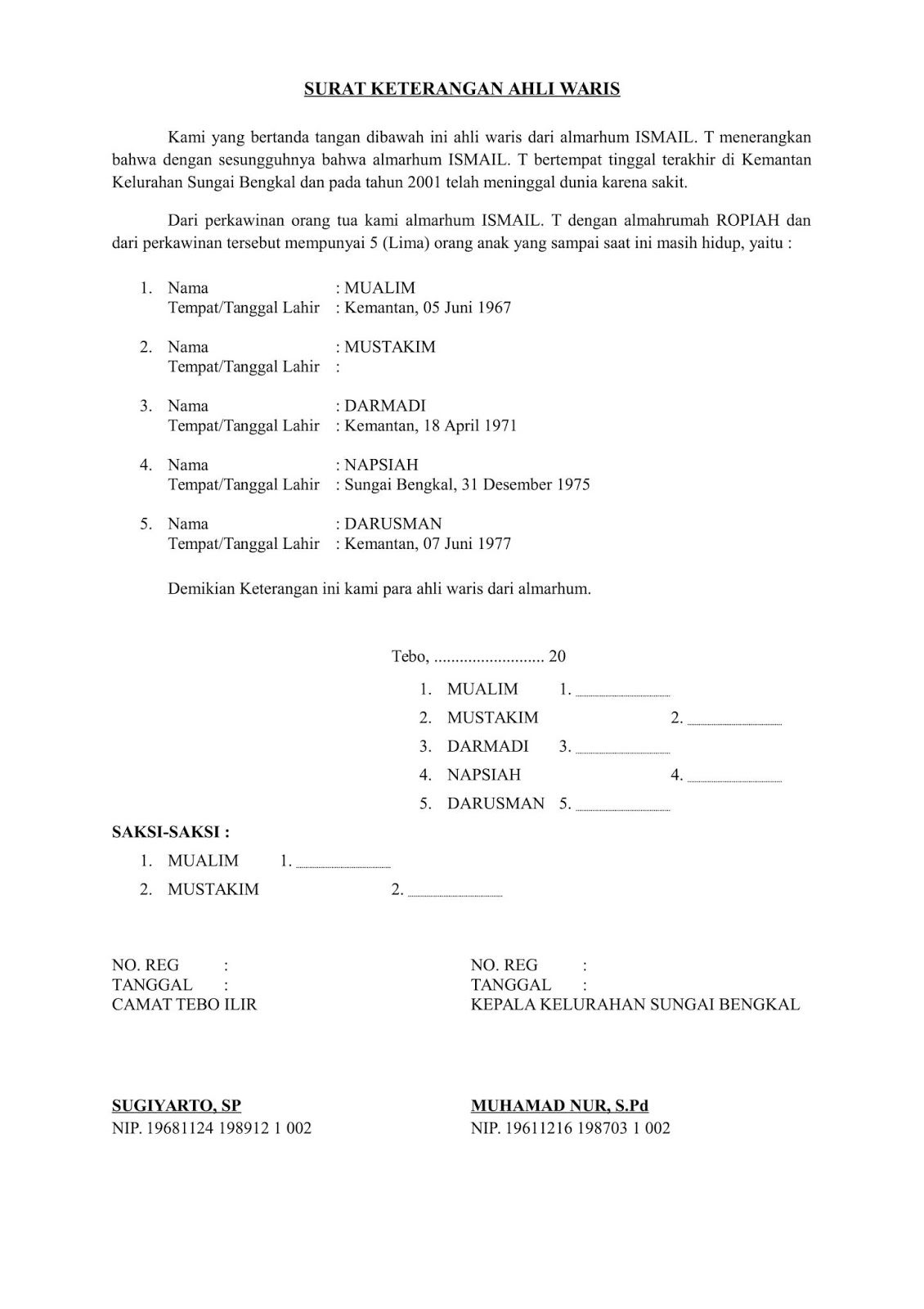 Contoh Surat Orton Contoh Surat Keterangan Ahli Waris Doc