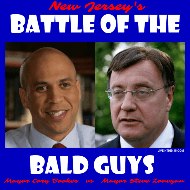 New Jersey's "Battle of the Bald Guys" features Newark Mayor Cory Booker facing off against former Bogota mayor Steve Lonegan, to win a seat in the US Senate.