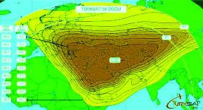 Satellite tv coverage map, ou can receive 23 Tv Channels From Türksat 3A East Beam.