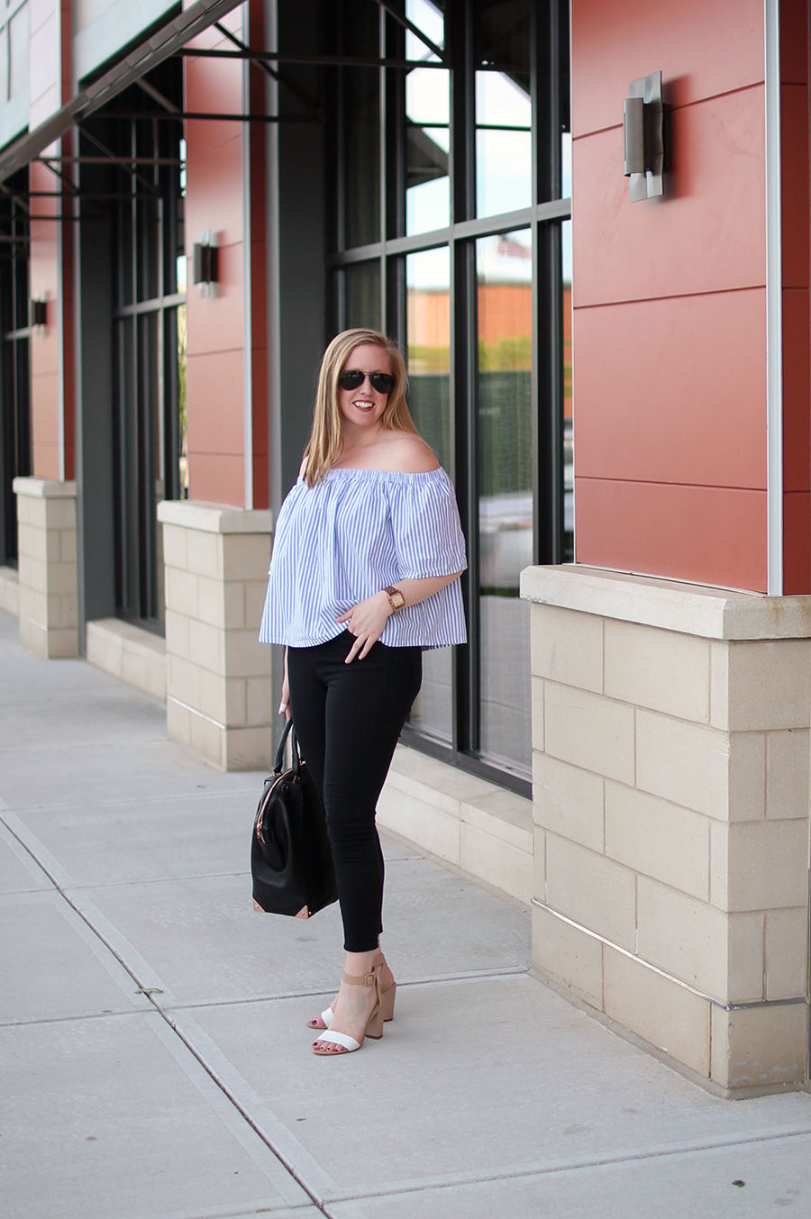 boston blogger looks, boston fashion, market street style blogger, lord and taylor off the shoulder top, highline collective top, 