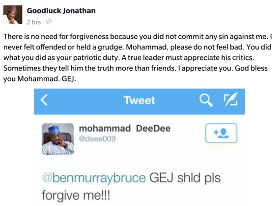 2 GEJ replies man who called him out on social media in 2014 over increased Foreign exchange rate