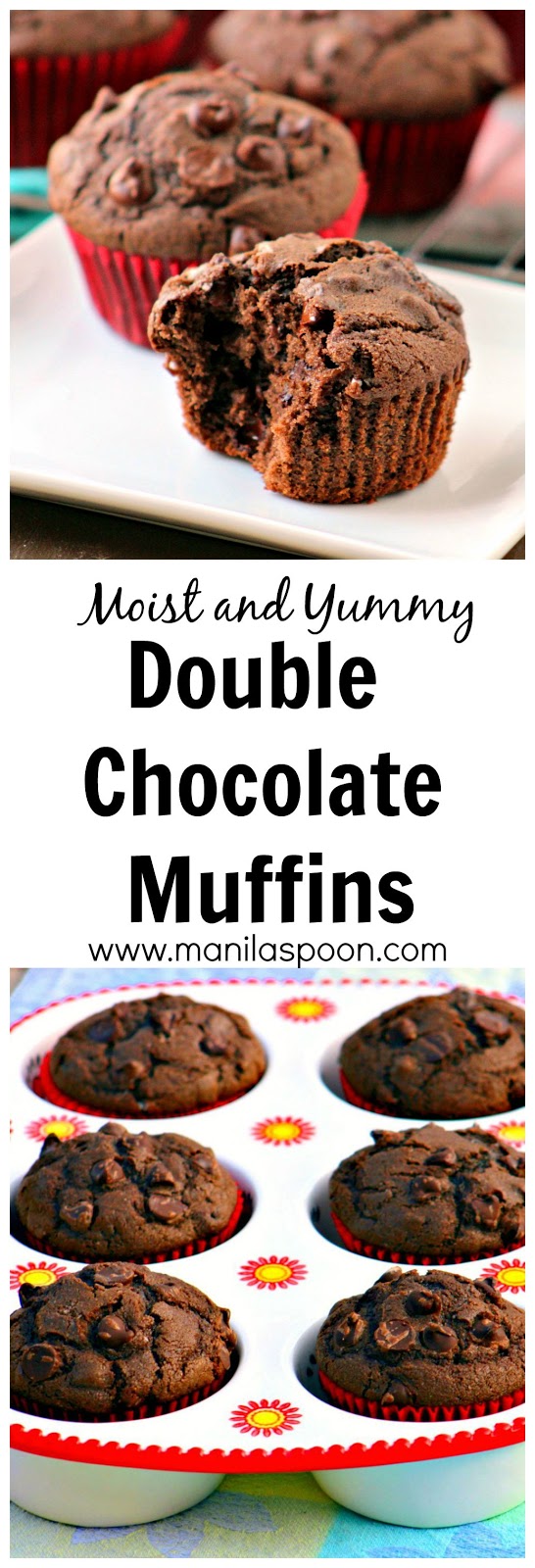 Double the chocolate equals pure chocolate bliss - Double Chocolate Chip Muffins! Perfect for breakfast or as a snack! #doublechocolate #chocolate #muffins #breakfast #snack