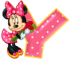 Alfabeto animado de Minnie Mouse con ramo de rosas Y. 
