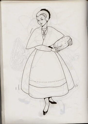 desenho de mulher antiga para pintar ou bordar em panos de prato