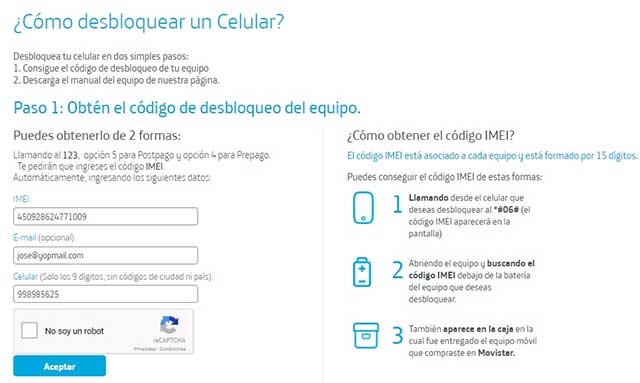 página de Movistar para desbloquear Celular Gratis