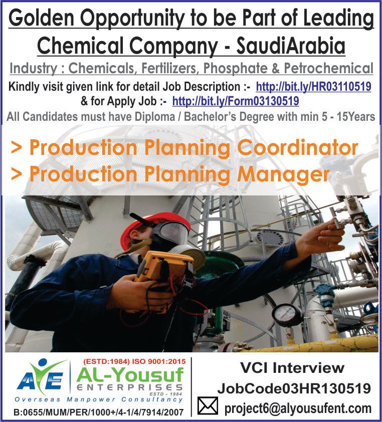 Golden Opportunity to be part of leading Chemical Company Golden Opportunity to be part of leading Chemical Company
