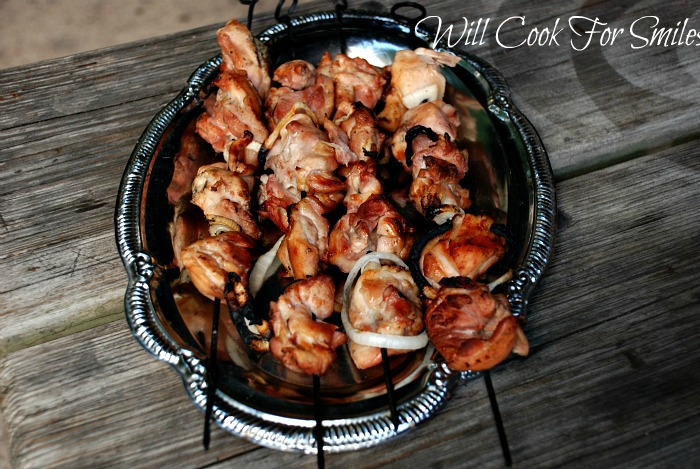 Chicken Shish Kebabs on a plater above photo 