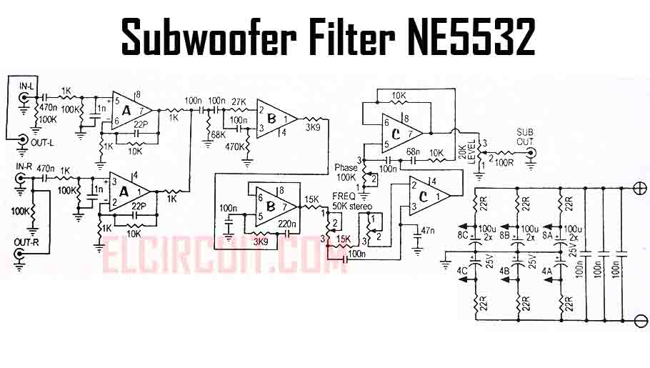 Subwoofer Filter NE5532 Schematic PCB - Electronic Circuit