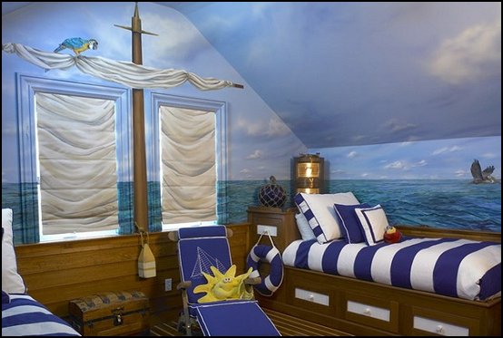 nautical bedroom ideas - decorating nautical style bedrooms - nautical decor - sailing ship theme - coastal seaside beach theme - boat beds - beach house decorating - Travelers and seafarers - nautical bedding - nautical bedroom furniture