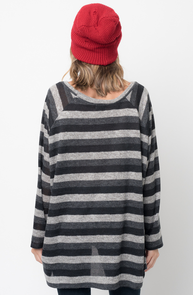 Shop for Black Hi Lo Long Sleeve Dolman Striped Sweater Tunic online $38 on Caralase.com