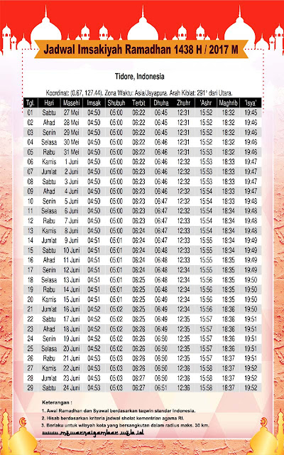 Jadwal Imsakiyah Tidore Tahun 1438 H (2017 M)