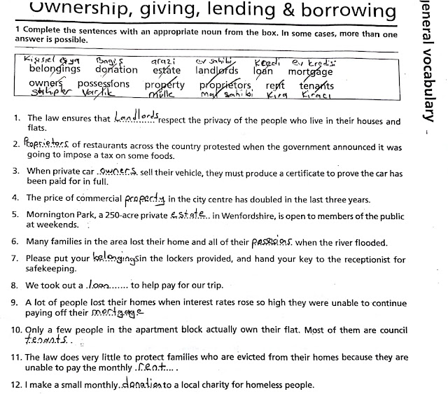 Ev sahipliği, mal, mülk, kira ile ilgili günlük hayatta kullanılan