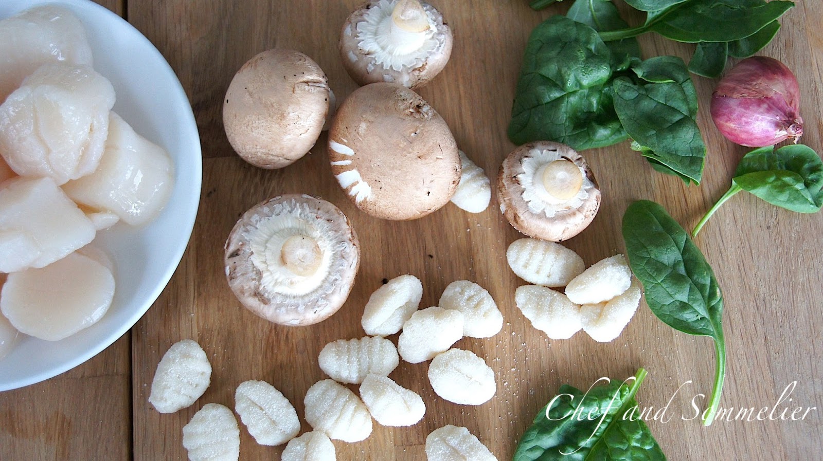 Chef and Sommelier Scallops with Spinach and Mushroom Gnocchi
