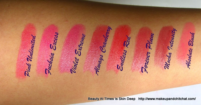 Swatches and photo of the shades of Oriflame The ONE Lipsticks