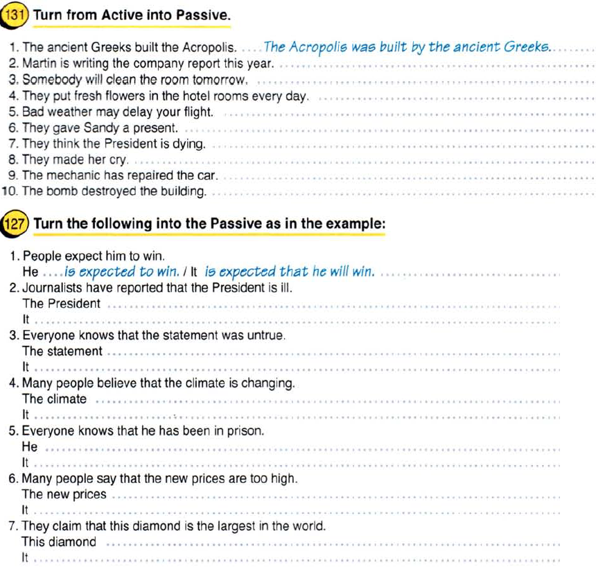 Write active sentences into the passive. Turn from Active to Passive. Turn the sentences from Passive into Active.. Turning Active into Passive. Turning into Passive.