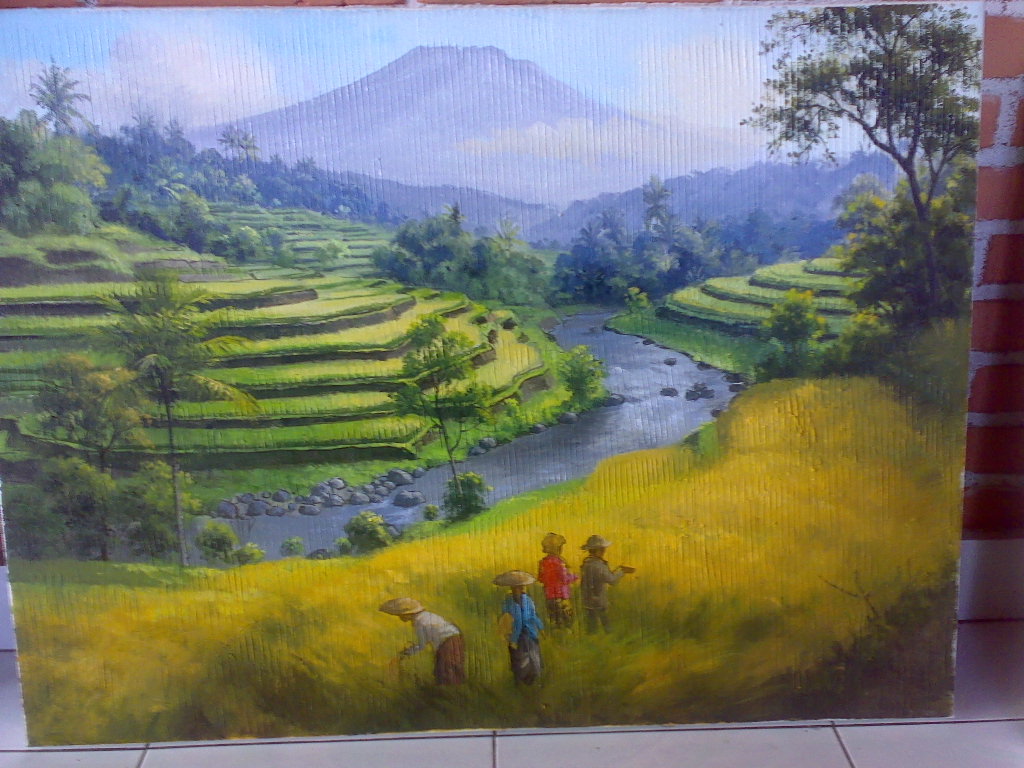  Lukisan  Bali Jumain Pemandangan 