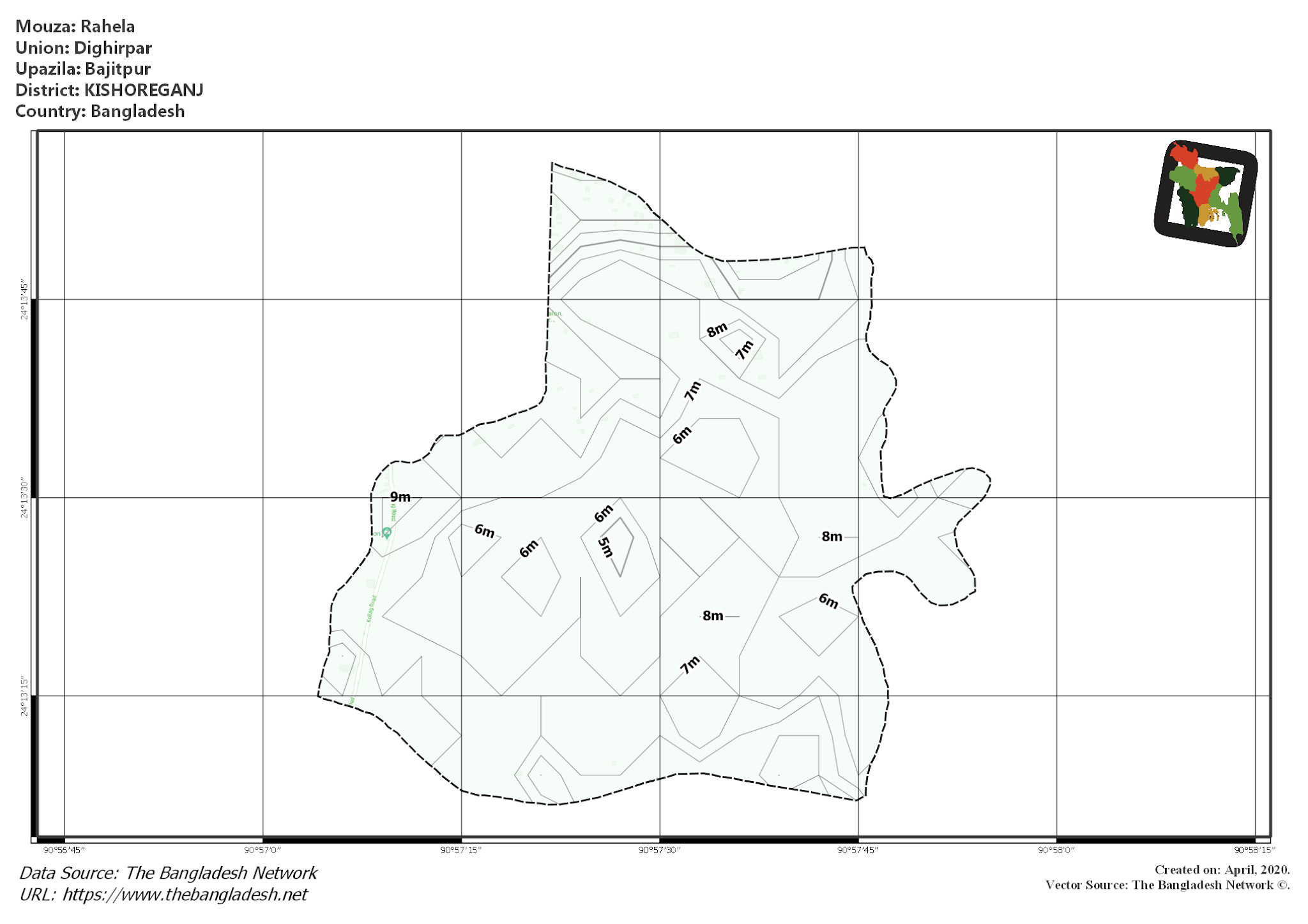 Map of Rahela Mouza of Bajitpur Upazila, KISHOREGANJ, Bangladesh.