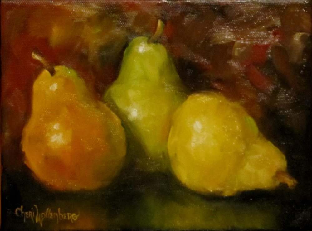 Dancing Brush Art by Cheri Wollenberg Golden Pear Trio Original Oil