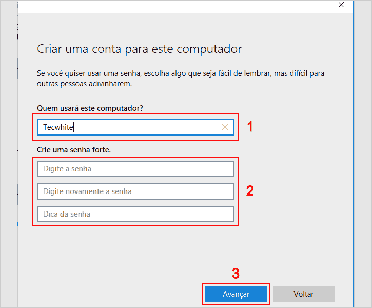 Criando uma conta de usuário local no Windows 10