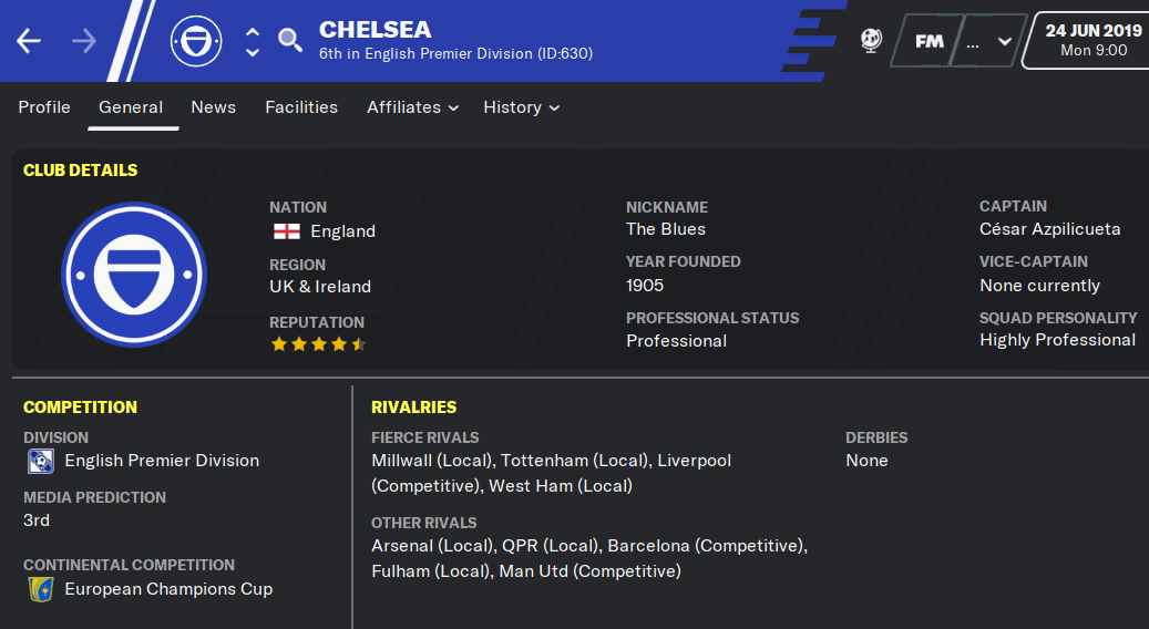 FM20 Club Analysis - Chelsea