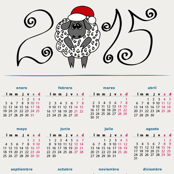Calendario 2015 en español de oveja - vector