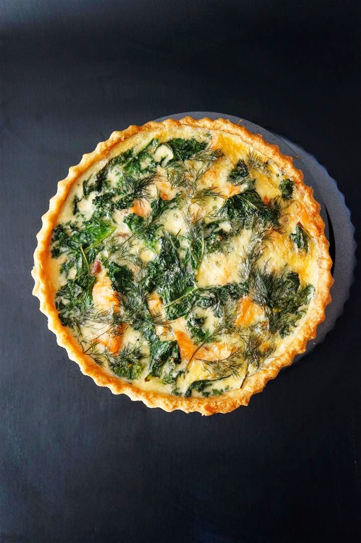 Smoked Salmon, Kale and Dill Quiche with Sour Cream Shortcrust