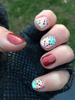 Holiday Snowflakes and Red Sparkle #nailart manicure from Jamberry Nails