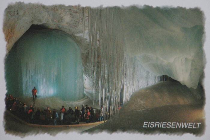 The Eisriesenwelt (German for "World of the Ice Giants") is a natural limestone ice cave located in Werfen, Austria, about 40 km south of Salzburg. The cave is inside the Hochkogel mountain in the Tennengebirge section of the Alps. It is the largest ice cave in the world, extending more than 42km and visited by about 200,000 tourists every year.