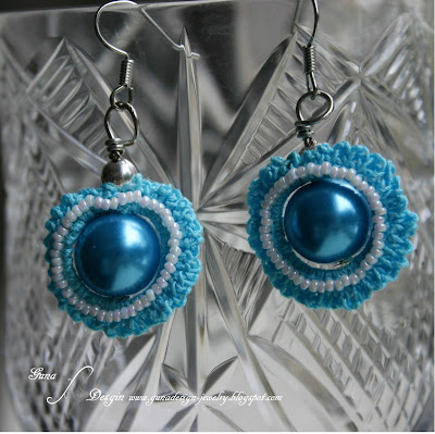Irish crochet earrings with beads made by Gunadesign