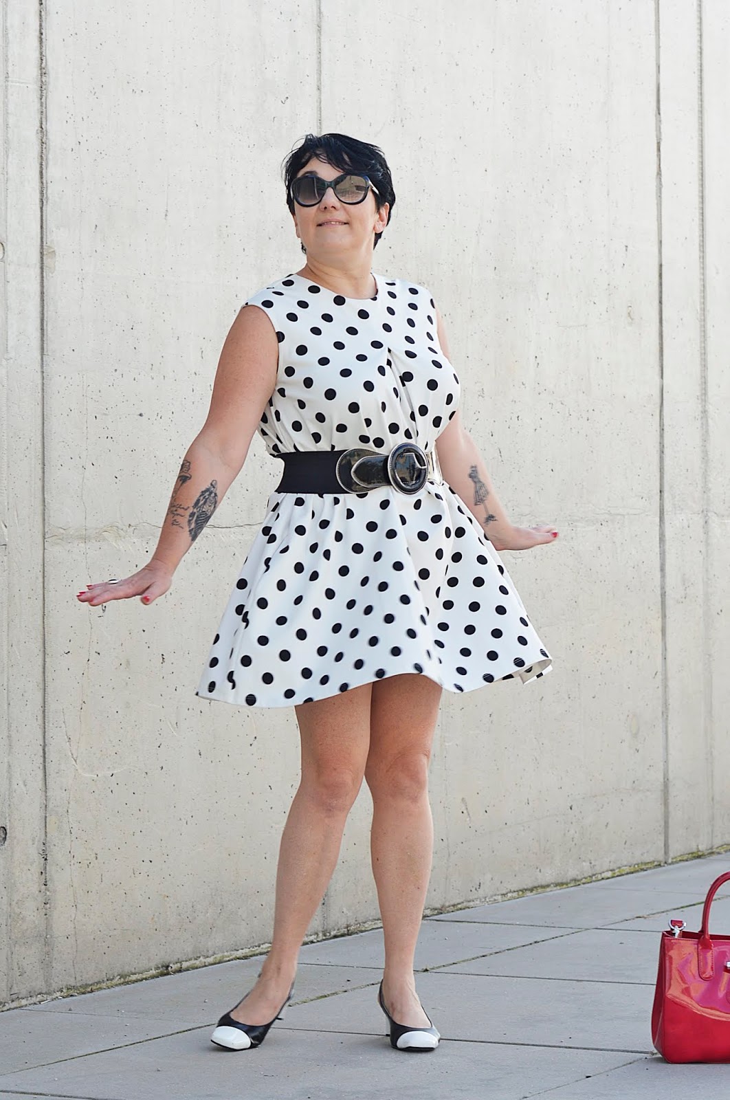 Polka dots dress, summer dress, balck and white dress