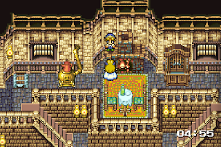 Celes rescues a stranded child inside the Collapsing House in Final Fantasy VI.