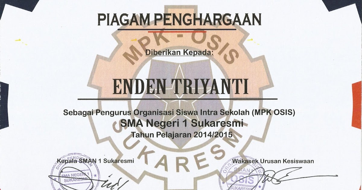 Contoh Sertifikat Penghargaan Pengurus Osis / Wb., salam