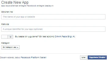 Facebokk Create a Nev App ıd oluşturma