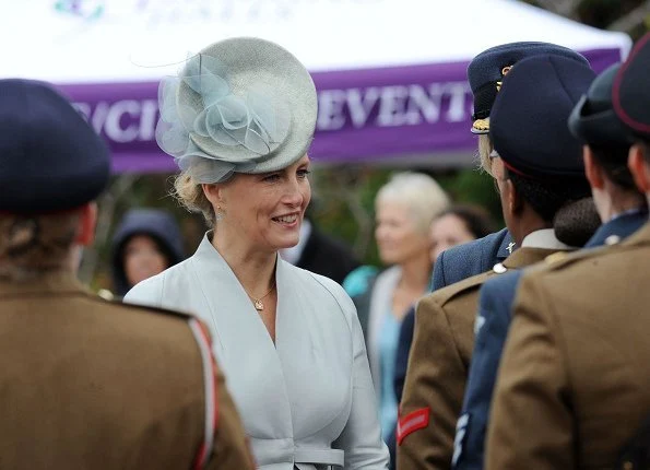 Countess Sophie of Wessex  wore Suzannah coat-dress and Gianvito Rossi suede pumps, carried Sophie Habsburg amber clutch