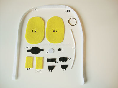 piezas y medidas para hacer el minion disfrazado de momia en fieltro