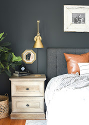 modern bedroom farmhouse dark walls master moody bedrooms bed grey gorgeous gray update littlehouseoffour cleared shopped husband chair pretty side