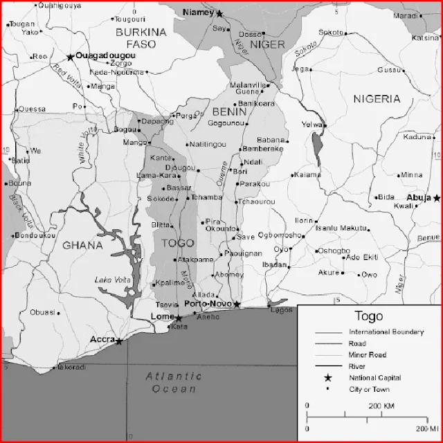 image: Black and white Togo map