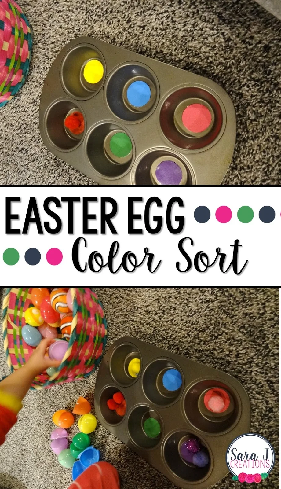 Simple number & color sorting practice with Easter eggs.  Also, great fine motor practice for toddlers and preschoolers!