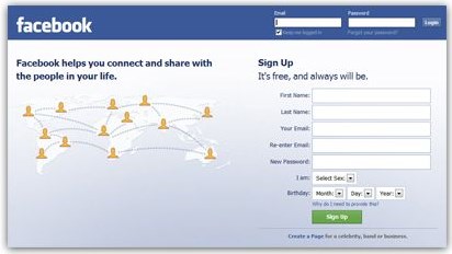 Facebook login desktop ansicht