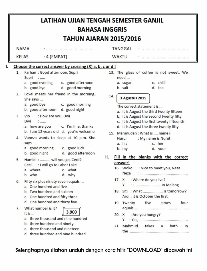 Soal Bahasa Sunda Kelas 4 Semester 2 Dan Kunci Jawaban