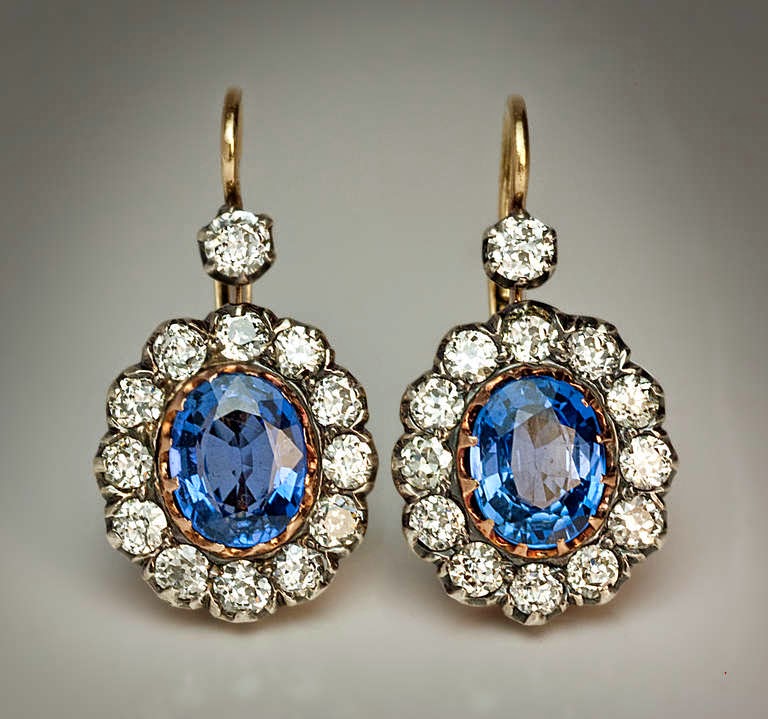 antique diamond earrings with blue gemstones