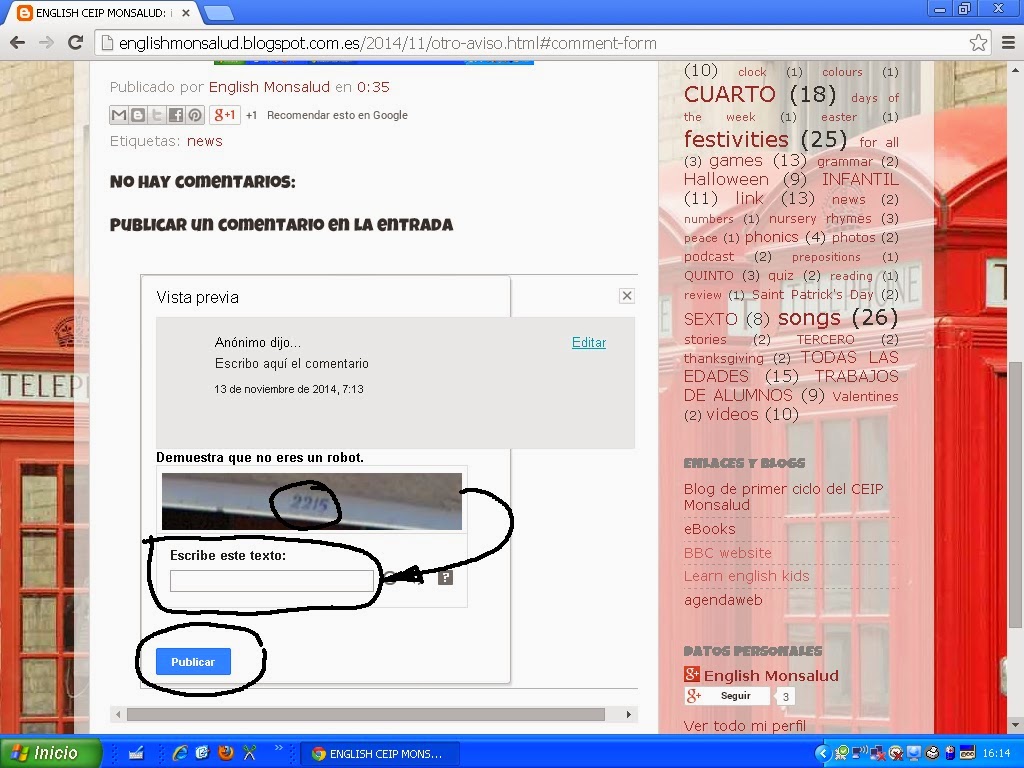 ENGLISH CEIP MONSALUD COMO ESCRIBIR UN COMENTARIO