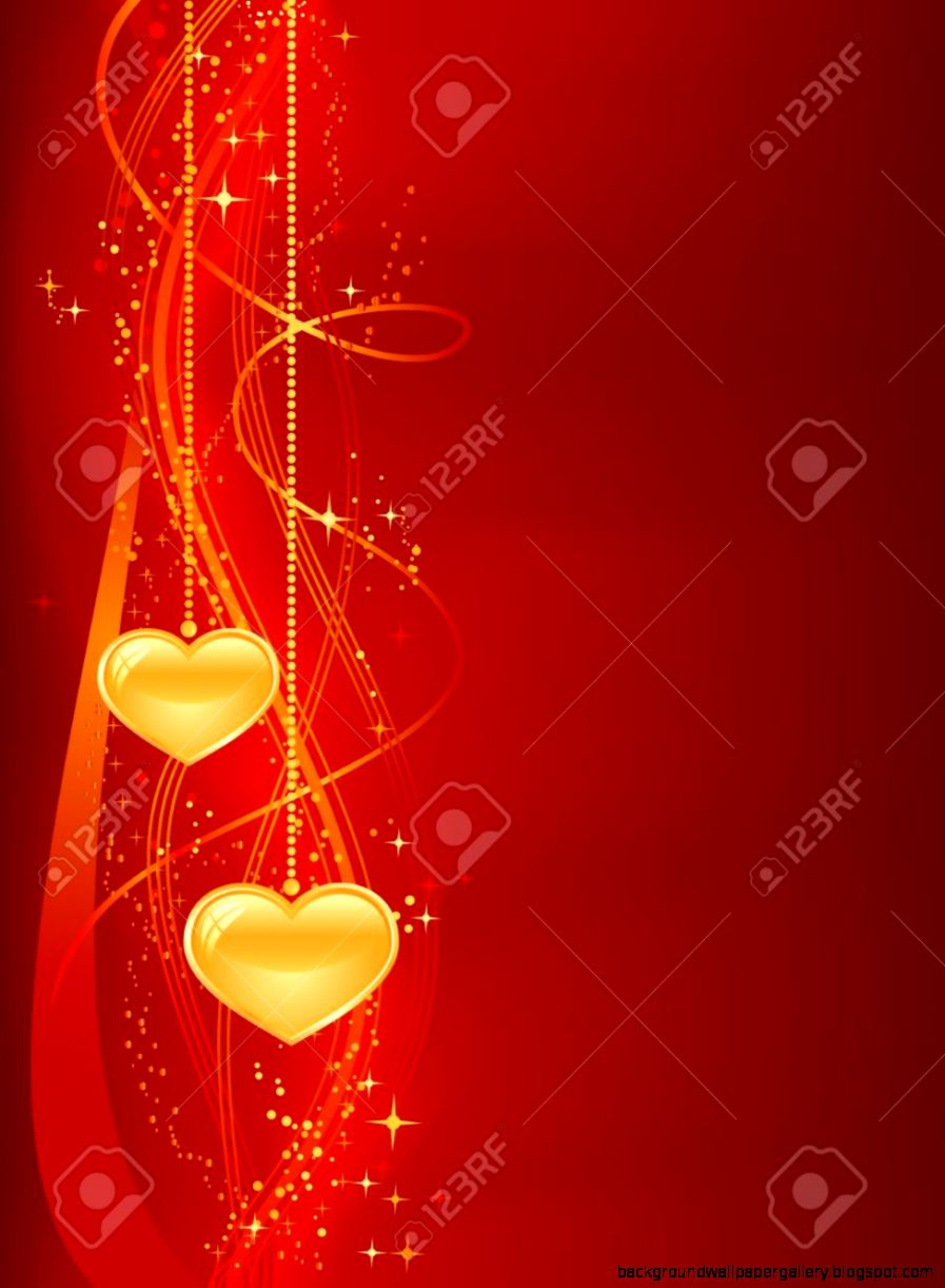 Romantic Background In Red Gold With Hearts Vertical Abstract