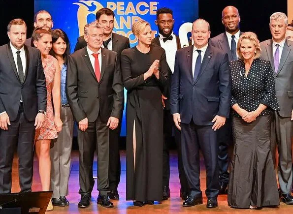 Prince Albert, Princess Charlene and Pierre Casiraghi attended the award ceremony. Princess Charlene in Ralph Lauren dress