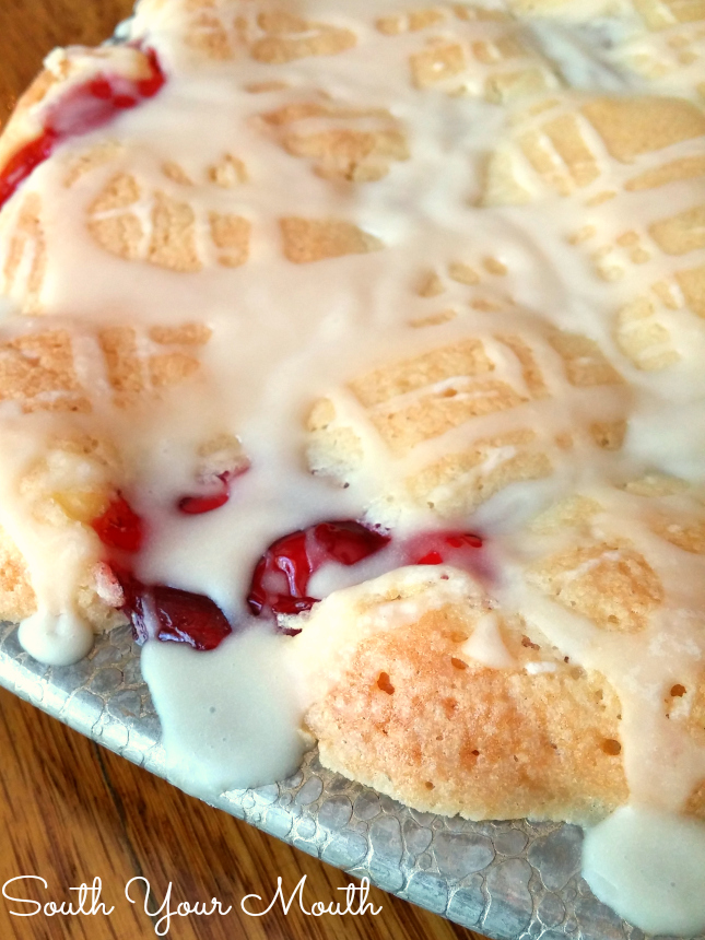 Cherry Cheese Danish Bars! Tender butter crumb bars with cherries and cream cheese in the middle. SO GOOD!