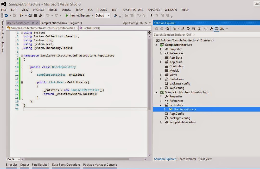 Onion architecture using MVC and database first approach