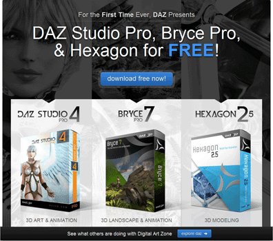 DAZ Studio 4 Pro, Bryce 7 Pro, Hexagon 2.5
