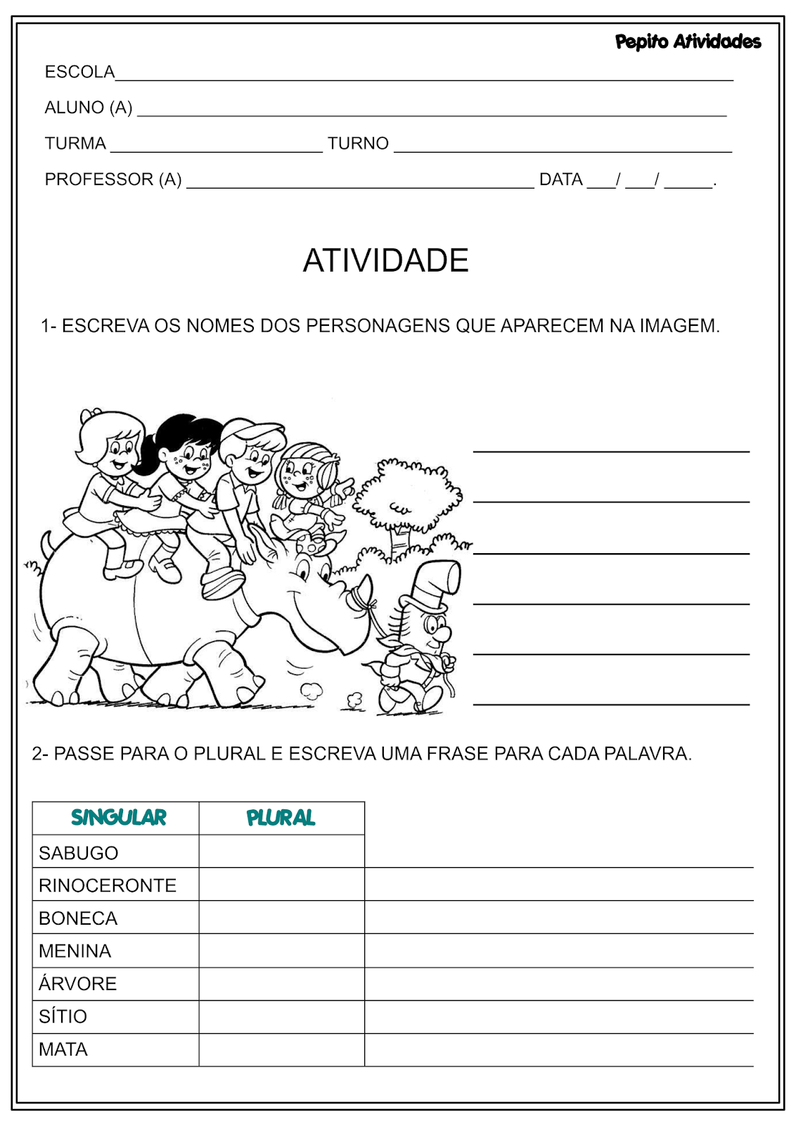 Atividades Plural 3 Ano ENSINO