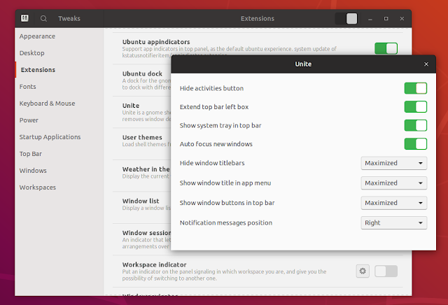 Unite Gnome Shell extension Ubuntu 18.04